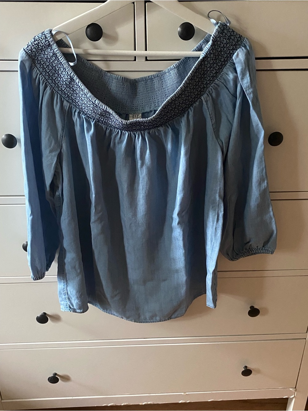 GAP Light Blue Off-Shoulder Smocked-Neck Tunic